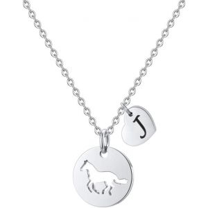 Tianyi-Chevaux Et Filles - Cadeau Pour Femme - En Acier Inoxydable - Coeur Creux - Pendentif Cheval - Cadeau Pour Filles Et Femmes - Chevaux - Cha&icirc;ne Pour Adolescentes Et Petites Filles - Neuf