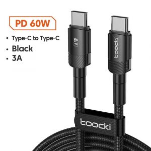 Toocki Usb Type C Câble Charge Rapide Usb C Chargeur Cordon Pour Iphone 15 14 13 12 11 Huawei P40 P30 Realme Oppo Oneplus Batterie Externe-0,5 M-60w C To C Black - Neuf