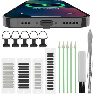 Kaly-Bouchon Anti-Poussière Usb C,Pour Téléphones Avec Port De Charge Usb De Type C,Kit De Brosse De Nettoyage Pour Téléphone Avec Haut-Parleur En Maille Et Accessoires De Montage,56 Pièces Au Total - Neuf