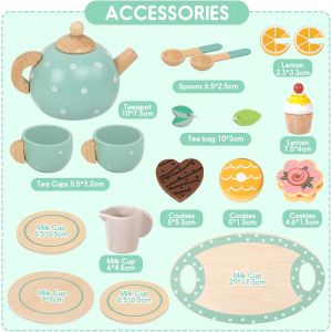 17Pcs Service à Thé pour Enfants, Services à Thé en Bois, Tea Party Jeux de Rôle, Service à Thé Jouets, Dînette Enfant Accessoire, Jeux de Cuisine pour Enfants Filles Garçons 3 4 5+Ans - Neuf