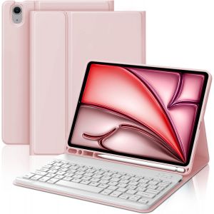 Coque Clavier iPad Air 11 Pouces M2/M3 2025, AZERTY Fran&ccedil;ais Clavier Bluetooth Magn&eacute;tique D&eacute;tachable avec Fente pour Stylo pour iPad Air 11 M2/M3 2024/2025, Rose - Neuf