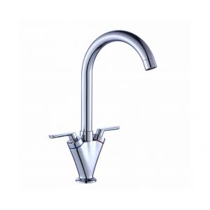 Robinet mitigeur de cuisine en laiton chrom&eacute;, 2 poign&eacute;es, bec pivotant &agrave; 360&deg; - Neuf