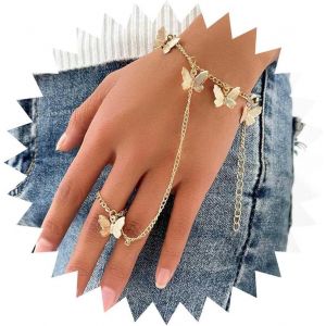 Eryi-Bracelet Anneau Papillon Boho Chaîne De Main Papillons Or Chaîne De Main Bracelet Anneau Papillon Minuscule Doigt Bracelet Esclave Vintage Bracelet Harnais Main Bijoux Pour Femmes Filles - Neuf