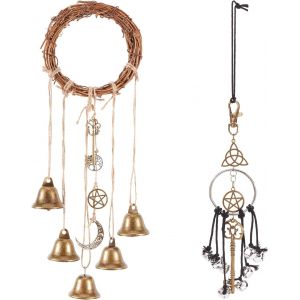 2pcs 2 Style Cloches De Sorcière Protection Pour Accroche-Porte Sorcière Carillons Éoliens Magiques Cloches De Protection De Maison Effacées À La Main Énergie Négative Fournitures - Neuf