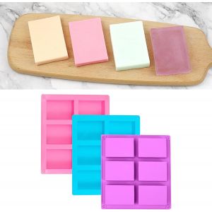 Kal-Moules À Savon En Silicone, Moule En Silicone Rectangulaire, Artisanat Savon Moule, Moule À Savon, Idéal Pour La Fabrication De Savon, 3 Pièces (Rose + Bleu + Violet) - Neuf