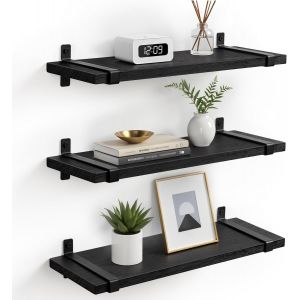 Lot de 3 &eacute;tag&egrave;res flottantes en Bois Naturel Rustique de 61 cm, &eacute;tag&egrave;res murales d&eacute;coratives pour Salle de Bain, Salon, Chambre &agrave; Coucher, Cuisine - Neuf