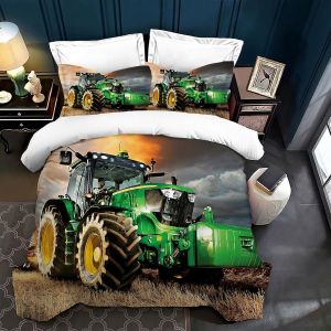 Tzf-Housse De Couette Tracteur 140x200cm 3 Pi&egrave;ces,Parure De Lit Tracteur 1 Personne Avec 2 Taies D'oreiller 65x65cm,Housse De Couette Microfibre Pour Adolescents (Tractor 01,140x200cm) - Neuf