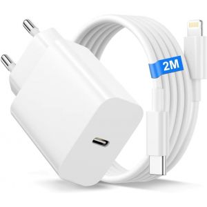 Chargeur Iphone Rapide Avec 2M C&acirc;ble Usb C, 20W Chargeur Rapide Usb C Pour Iphone 14/14 Plus/14 Pro/14 Pro Max/13/13 Pro/12/11/Se/X/8/Ipad, Usbc Prise Chargeur Iphone Rapide Type C Adaptateur Secteur - Neuf