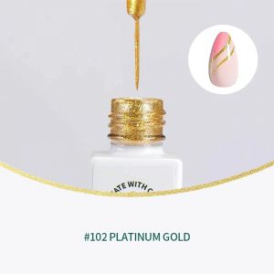 Nailpop Gel Vernis &Agrave; Ongles Liner 8ml 5 Couleurs Nail Art Peinture Gel Pour Pointes Fran&ccedil;aises Tourbillons Bricolage Manucure Tremper Uv Curure Avec Brosse.102 Platinum Gold. - Neuf