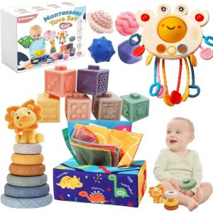 ChenQuanSarl-Jouet Bebe 6 Mois,5 In 1 Jeux Montessori 1 2 3 An,Gobelets Empilables, Boite Mouchoir, Balles Sensorielles, Jouet Montessori Eveil 6-12 Mois, Jeux &Eacute;ducatif Fille Gar&ccedil;on 6 9 12 Mois,Cadea - Neuf