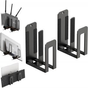 CAUC-Support Mural pour Ordinateur Portable - Support Universel Dual&iquest;Layer pour 2 Appareils &iquest;38mm - &Eacute;tag&egrave;re Murale en M&eacute;tal Universelle pour Laptop, Tablette, Clavier, E&iquest;Reader, Box TV, Routeur - Neuf