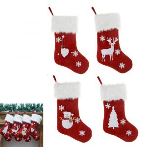 Lot de 4 bas de No&euml;l lumineux pour d&eacute;coration de f&ecirc;te &agrave; la maison - Motif P&egrave;re No&euml;l - Neuf