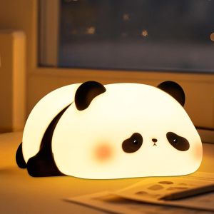 Veilleuse En Forme De Panda Mignon Pour Enfants, Veilleuse Portable En Silicone Avec Minuterie, Variateur D'intensit&eacute;, Rechargeable Pour Chambre &Agrave; Coucher, D&eacute;coration De Bureau, Cadeaux - Neuf