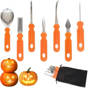 Jexnovashop-7 Pi&egrave;ces Couteau Citrouille, Set Couteaux Citrouille En Acier Inoxydable, Avec Sac Rangement Couteau Coupe Citrouille, Sculpture Tranchante, Adapt&eacute; &Agrave; La Sculpture De Lumi&egrave;res Citrouille - Neuf