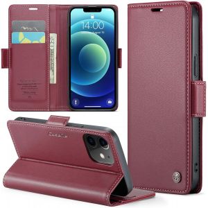 Maa-Coque Pour Iphone 12 Mini 5.4"", Étui Housse En Rfid Protection Premium Pu Cuir Portefeuille Rabat Case Magnétique Stand Antichoc, Étui Case Pour Iphone 12 Mini, Rouge - Neuf