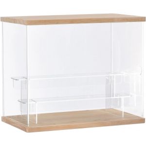 Vitrine Acrylique Transparente 3 Niveaux Petite Vitrine Pour Collection Vitrine Figurine Pour Pop Mart Labubu Vitrine Voiture Miniature Rangement Parfum (Grain De Bois, 31.5 X 18 X 25.5 Cm) - Neuf