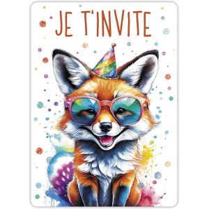Mevronisshop-12 Cartes D'invitation Amusantes Pour Un Anniversaire D'enfant Avec Vernis Scintillant (Sans Pochettes) - Invitation Color&eacute;e Pour Une F&ecirc;te D'anniversaire - Invitation &Agrave; Une F&ecirc;te (Renard) - Neuf