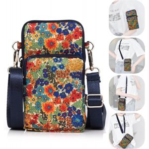 Sac Téléphone Portable Femme, Sacoche Motif De Fleur, Pochette Bandoulière Mode Avec 3 Compartiments[H1976] - Neuf