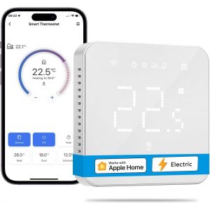 Thermostat Wifi Connecté Homekit, Pour Chauffage Au Sol Électrique Compatible Avec Alexa Et Google Home, Avec Écran Led Tactile, Commande Vocale Et Contrôle À Distance[MAT791196] - Neuf