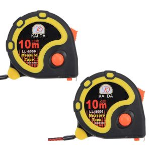 Checarzhn--No1-Lot De 2 Rubans À Mesurer De 10 Mètres, Lame Métrique De 25 Mm De Large (0,1 Mm D'épaisseur) Avec Revêtement Blanc Mat, Boîtier En Plastique Abs Et Caoutchouc Tpr, Jaune Et Noir - Neuf