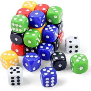 SANSH-Lot de 30 Dés de Jeu Standard Multicolores 22 mm pour Jeux de Cartes, Table et Mathématiques - D6 avec Poches pour Salle de Classe - Neuf