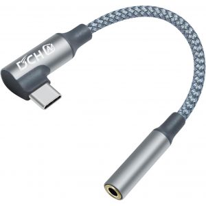 ERYI-Adaptateur Usb C Vers Prise Audio 3,5 Mm, Câble Usb C Vers Dongle 3,5 Mm, Câble Auxiliaire De Type C Mâle Vers Femelle, Cordon Auxiliaire Tressé À Angle Droit (Gris) - Neuf