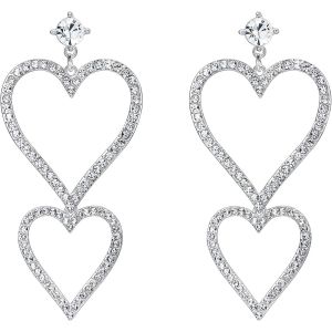 Kal-® Femme Boucle D'oreille Spécial Parure Moderne Bijoux Mariage Soirée Double C?urs Pendant Cristal Autrichien Strass Vintage - Neuf