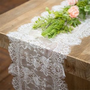 Chenquansarl-Chemins De Nappe En Dentelle 35 X 300cm Chemin De Table Tissu Blanc Chic Chemin De Table Décor Rustique Couverture Pour Boho Mariage Vintage Douche Nuptiale Décorations De Fête - Neuf