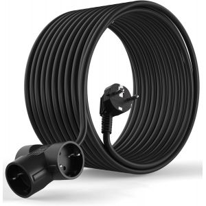 Prolongateur Schuko de 7.5 mètres Rallonge schuko avec 3 Prises Schuko coudée à 90° - jusqu'à 250V 50Hz 16A IP20 ¿ Longueur 7.5m Noir - Neuf