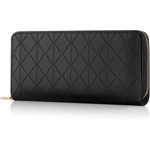 CAUC-Portefeuille Femme Grande Capacit&eacute; Porte Monnaie Femme Portefeuilles et Porte-Cartes Long Format avec Nombreux Compartiments et Porte-Cartes, Noir - Neuf