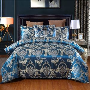 Parure De Lit Jacquard, Housse De Couette Au Motif Baroque, Aspect Romantique, Parure De Lit Satin&iquest;&iquest;E Avec Fermeture &iquest;&iquest;Clair (Blue, X Cm) - Neuf