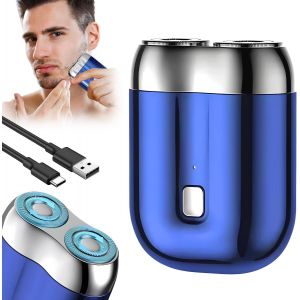 Mini Dual Head Electric Razor, Rasoir Electrique Portable Pour Homme, Usb R&eacute;chargeable Sans Fil Etanche, Tondeuse De Barbe De Poche &Agrave; Bouton Uniques Ouverte Et S&egrave;che, Cadeaux Pour La Maison,Le Voyage - Neuf