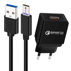 Ayu-Quick Charge 3.0 Chargeur Secteur Usb 18w Et 1m Câble Type C (Lungo Connettore 10mm) Pour Ulefone Power Armor 14 Pro 13 Armor 15 12 11t 10 9e 9 8 7e 7 X8 X10 X11 Pro | Note 9p 11p 12p 13p - Neuf