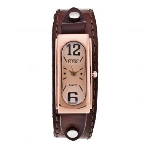 Montre A Quartz Vintage Ccq Pour Homme, Cadran Rectangulaire, Bracelet En Cuir Synthetique Et Alliage (Cafe Fonce) - Neuf