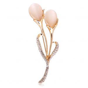 Broche Elegante En Alliage Pour Femme, En Forme De Tulipe, Imitation Opale, Strass - Neuf