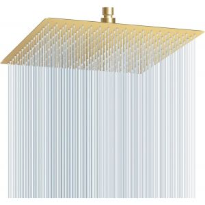 SS304 Pommeau de douche à effet pluie Doré brossé 30,5 cm Design ultra fin 0,6 cm Haute pression cascade complète votre corps Remplacement parfait pour les pommeaux de douche modernes de salle - Neuf