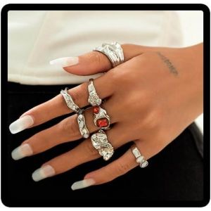 Yemaesre-Vintage Géométrie Bague Empilable Bagues En Cristal Irrégulier Réglable Bague À L'onglet Ensemble De Bijoux Pour Les Femmes - Neuf