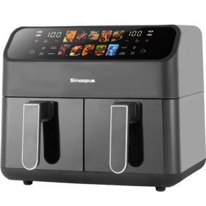 T5198P456160 Friteuse &agrave; air &agrave; double chambre, four &agrave; air chaud 10 en 1, fen&ecirc;tre d'observation de 9 L avec &eacute;cran tactile LED, r&eacute;glage du temps et de la temp&eacute;rature (80-200 &deg;C), 12 menus pr&eacute;d&eacute;finis, - Neuf