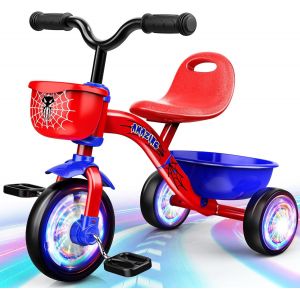 Subzonal-Tricycle Enfant B&eacute;b&eacute; &Eacute;volutif 2-5 Ans, Velo Enfant Avec Trois Roues &Eacute;clair&eacute;es Spider Cadeau Tricycles Pour Tout-Petits, Draisienne, Trike Bebe, Capacit&eacute; De Charge 35 Kg, Rouge - Neuf
