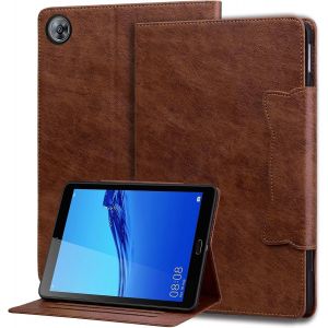Kal-Coque Pour Tablette Huawei Mediapad M5 / M5 Pro 10,8 Pouces 2018, Housse De Protection En Cuir Pu À Rabat Avec Fente Pour Carte Et Fonction Support Cover-Boucle Chat Marron - Neuf