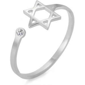 Kahfl-David Star Bagues Pour Femmes Anneaux Ouverts Réglables En Acier Inoxydable Avec Hexagramme De Zircon Clair Anneau Juif Coeur De Foi Étoile De David Bijoux Juifs - Neuf
