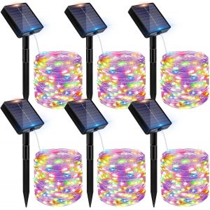 Lot de 6 Guirlande Solaire Exterieur, 6x12M 120 LED Golaire Extérieur IP65 Étanche, 8 Modes Guirlande Lumineuse Exterieure Solaire pour Jardin Terrasse Noël Mariage Fête, Multicolore - Neuf