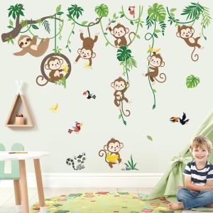 Eryi-Stickers Muraux Enfant Animaux Sauvages Singe Autocollant Mural Animaux De La Jungle Arbre Branche Vigne Décoration Murale Bébé Pépinière Chambre Enfants - Neuf