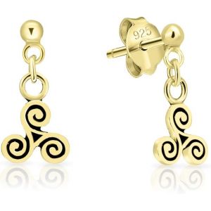 Kal-® Petits Clous D'oreilles Pendants En Argent Fin 925, Plaqué Or Jaune Ou Or Rose Avec Celtique Triskel - Diamètre: 6 Mm - Longueur: 13 Mm - Neuf