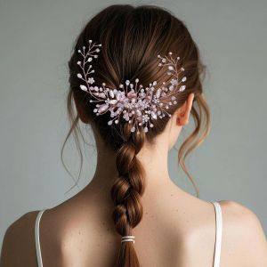 Kalvd-Accessoires De Cheveux De Mari&eacute;e,Accessoires De Cheveux De Mariage,Fleurs En Perles De Cristal,Bijoux De Mari&eacute;e Or Rose,Barrette &Agrave; Cheveux De Mariage (Or Rose) - Neuf