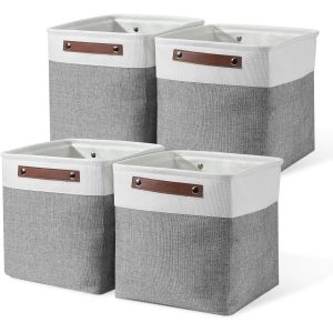 Lot De 4 Bo&icirc;tes De Rangement Pliables En Tissu Avec Poign&eacute;es,Paniers De Rangement,Paniers Pour &Eacute;tag&egrave;res Kallax,Organisation,Bo&icirc;tes Pliantes (Blanc + Gris) - Neuf