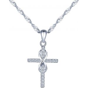 Pendentif Collier En 925 Argent Et Zircon La Croix Brillante Et Le Symbole D'infini Pour Femme Fille Couleur D'argent - Neuf