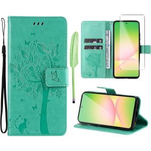 - Case For Samsung Galaxy A56 5G [1 X Tempered Glass] Flip Case Cover Pu Leather Wallet Silicone [Magnetic Closure] [Card Slots][Stand Feature] - Green - Neuf