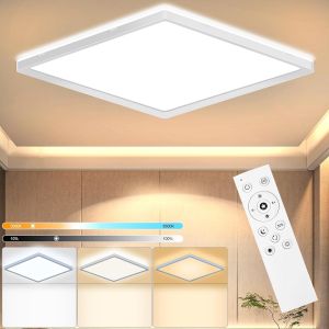 KAL-Plafonnier Led Dimmable Avec Télécommande, 18W 1800Lm Plafonnier Led Dimmable 3000-6500K, Panneau Plat Pour Chambre, Salon, Chambre D'Enfant, Cuisine, Sous-Sol, Couloir, Balcon 22 * 22X2.5Cm - Neuf