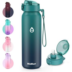 Gourde Isotherme Avec Paille Amovible 1l,1000ml Bouteille Isotherme Étanche Sans Bpa, 18/10 Gourde Inox Anti-Fuite Pour Sport, Gym, Voyage - Neuf